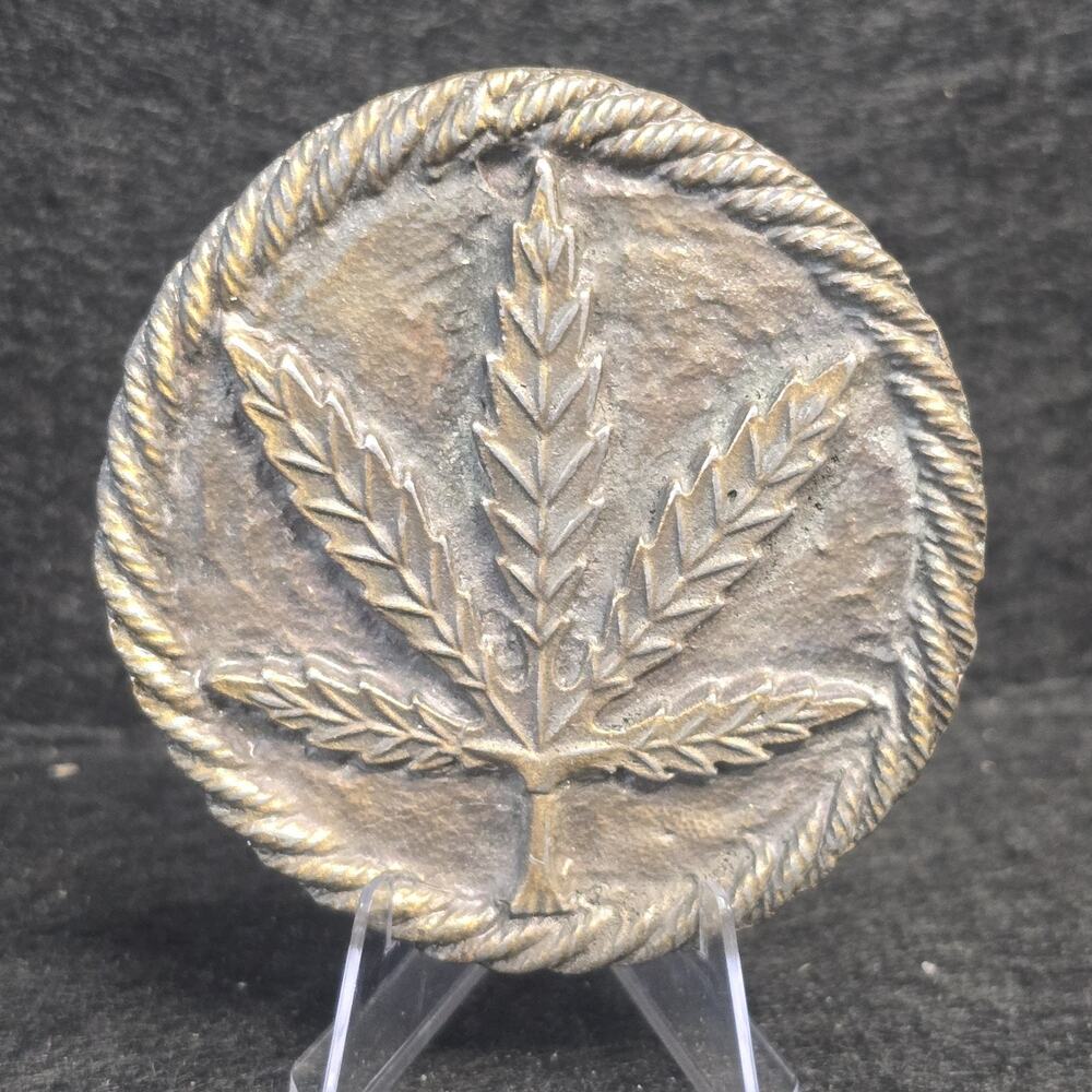 Vintage Marijuana Leaf Brass Belt Buckle Maker: Rolling Stones Tongue